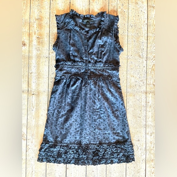 Marc by Marc Jacobs Sugar Skull Embroidered Ruffle Dress Navy Size 8 Cotton - Picture 1 of 8